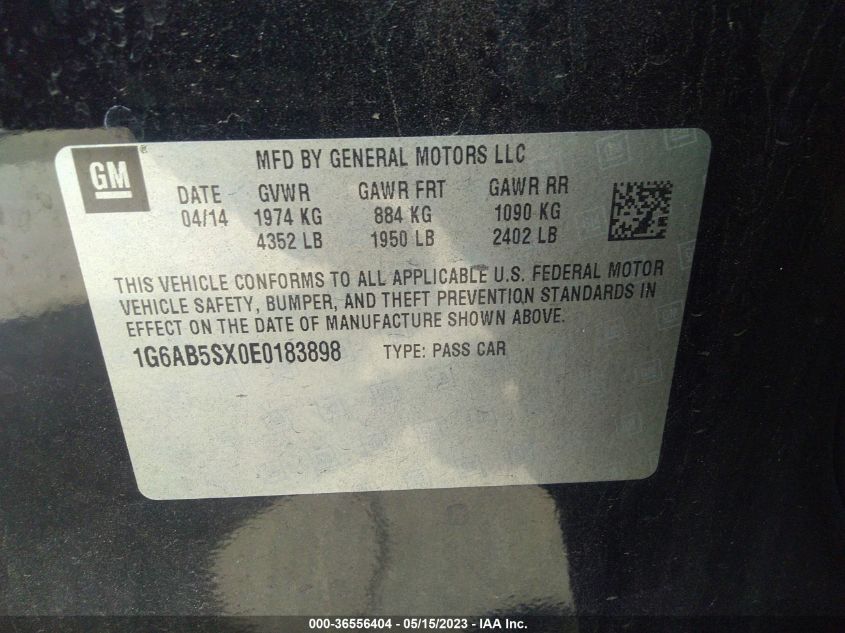 2014 CADILLAC ATS LUXURY RWD - 1G6AB5SX0E0183898