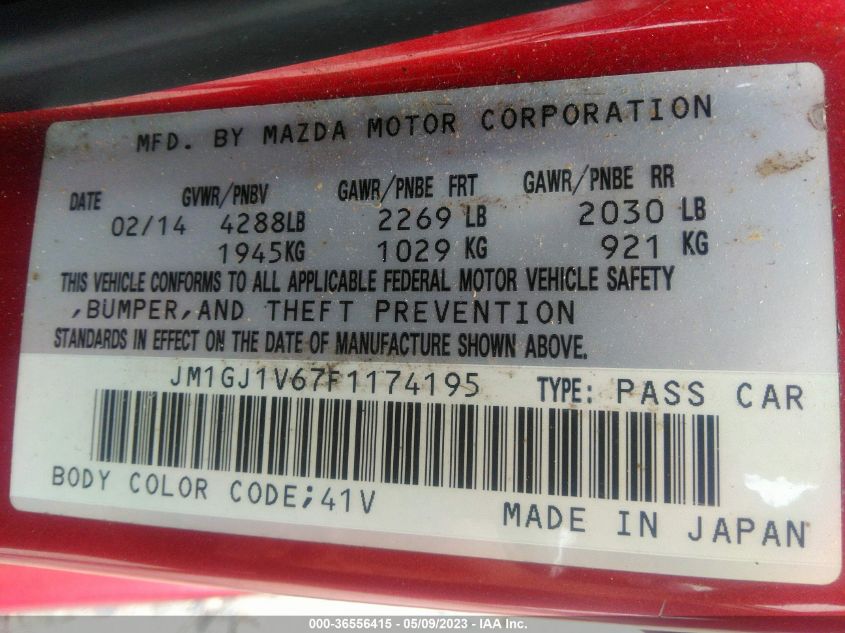 2015 MAZDA MAZDA6 I TOURING - JM1GJ1V67F1174195