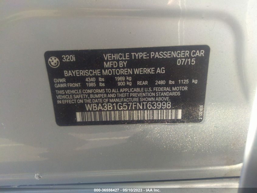 2015 BMW 3 SERIES 320I - WBA3B1G57FNT63998