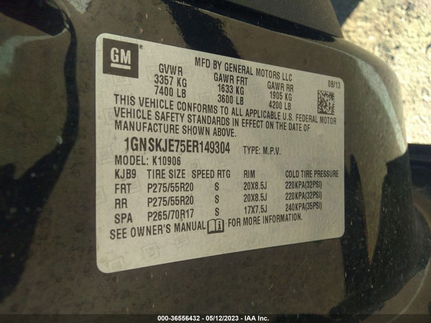 2014 CHEVROLET SUBURBAN LT - 1GNSKJE75ER149304