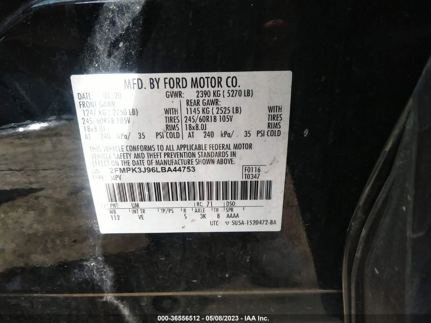 2020 FORD EDGE SEL/ST LINE - 2FMPK3J96LBA44753