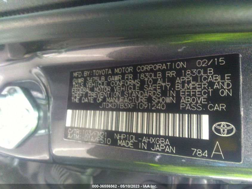2015 TOYOTA PRIUS C ONE/TWO/THREE/FOUR - JTDKDTB3XF1091240