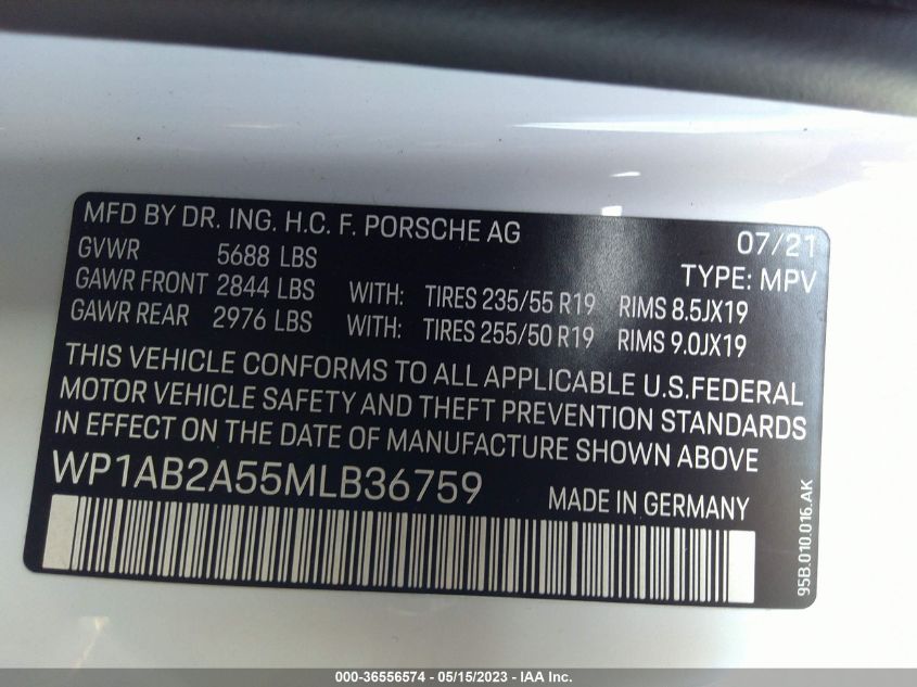 2021 PORSCHE MACAN S - WP1AB2A55MLB36759