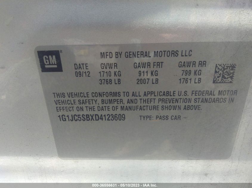 2013 CHEVROLET SONIC LT - 1G1JC5SBXD4123609