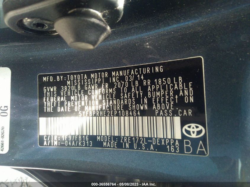 2014 TOYOTA COROLLA LE ECO PLUS - 5YFBPRHE2EP108464