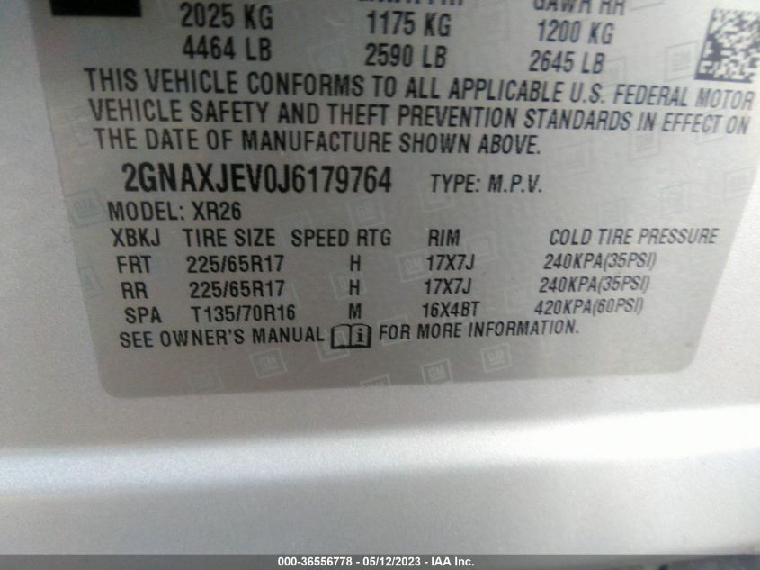 2018 CHEVROLET EQUINOX LT - 2GNAXJEV0J6179764