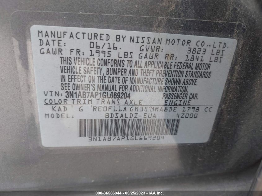 2016 NISSAN SENTRA SV - 3N1AB7AP1GL669204