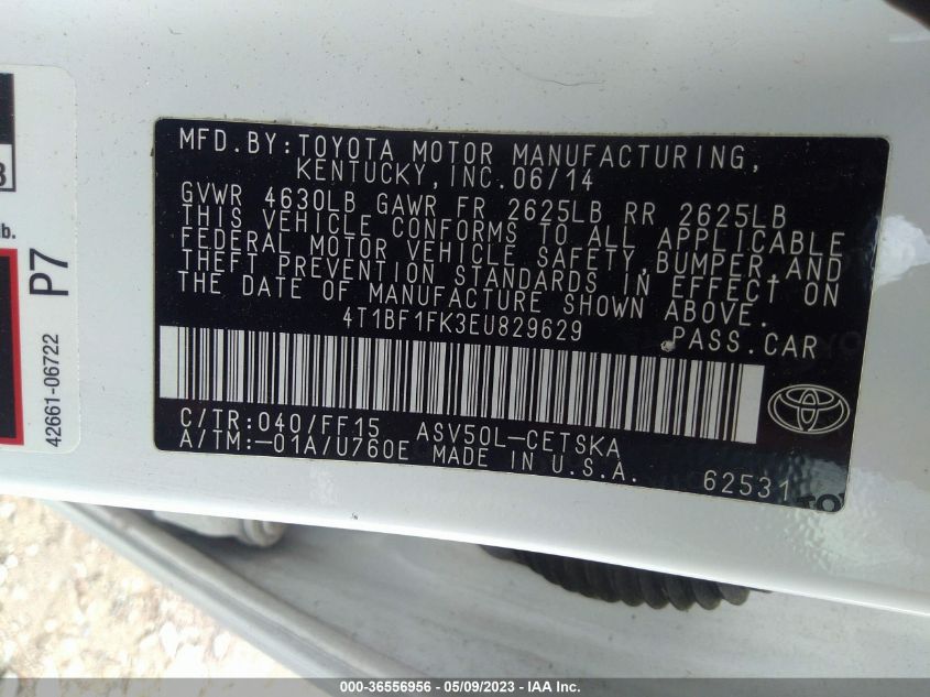 2014 TOYOTA CAMRY L/LE/XLE/SE/SE SPORT - 4T1BF1FK3EU829629