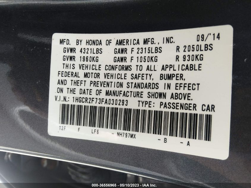 2015 HONDA ACCORD SEDAN EX - 1HGCR2F73FA030293