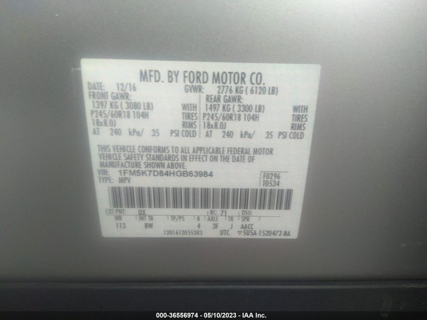 2017 FORD EXPLORER XLT - 1FM5K7D84HGB63984