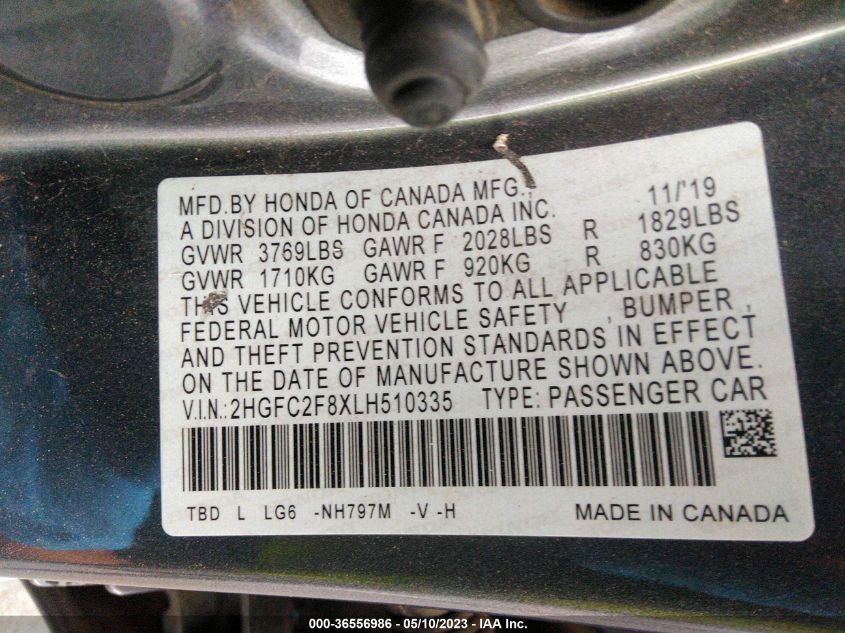 2020 HONDA CIVIC SEDAN SPORT - 2HGFC2F8XLH510335