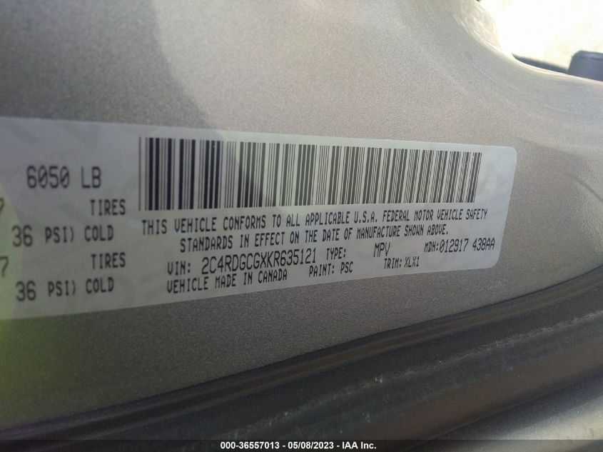 2019 DODGE GRAND CARAVAN SXT - 2C4RDGCGXKR635121