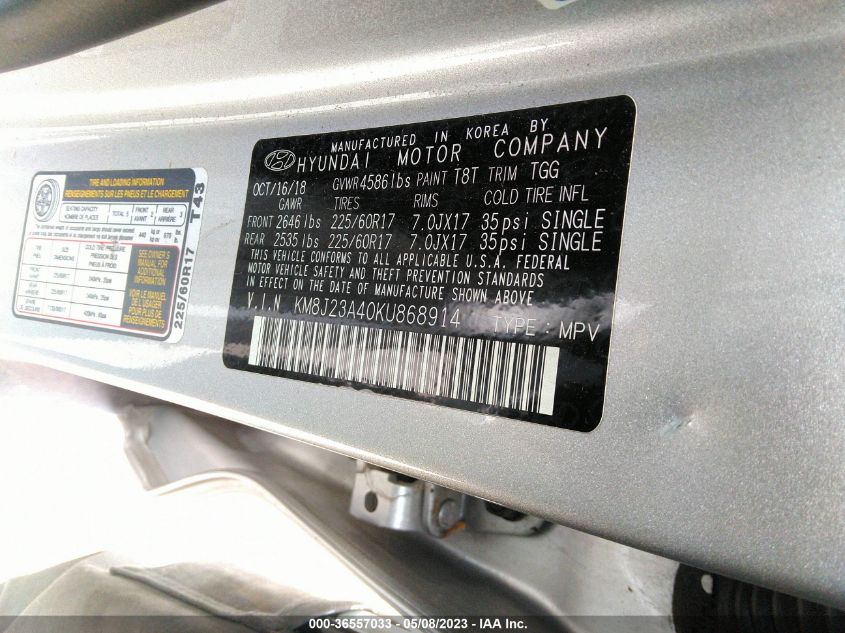 2019 HYUNDAI TUCSON SE - KM8J23A40KU868914