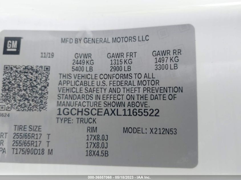 2020 CHEVROLET COLORADO 2WD LT - 1GCHSCEAXL1165522