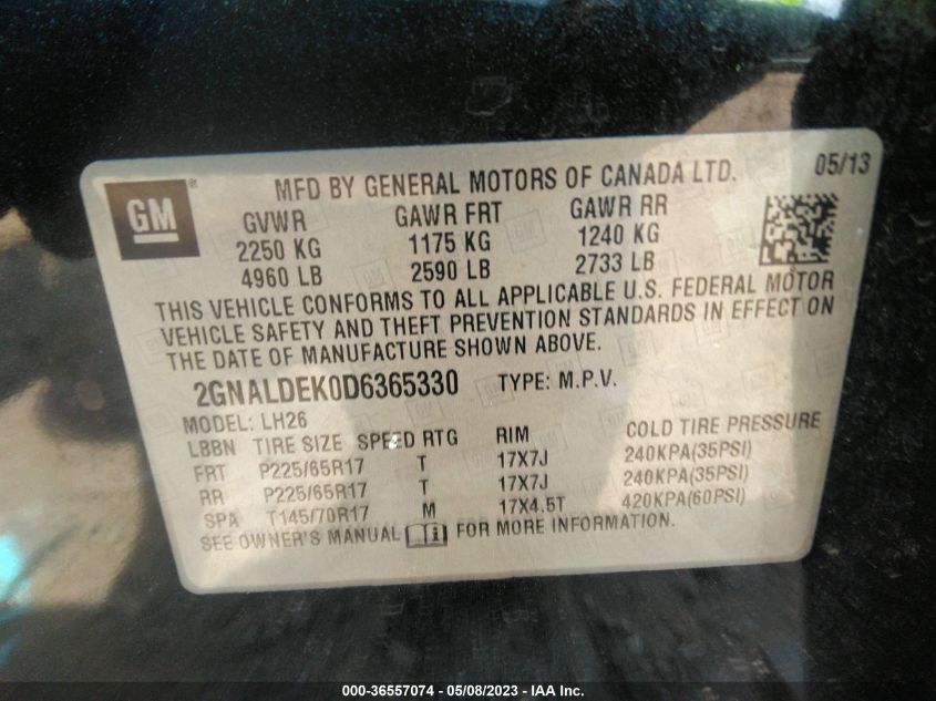 2013 CHEVROLET EQUINOX LT - 2GNALDEK0D6365330