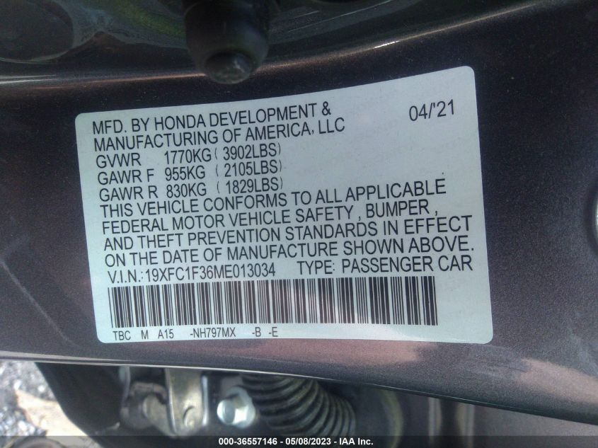 2021 HONDA CIVIC SEDAN EX - 19XFC1F36ME013034