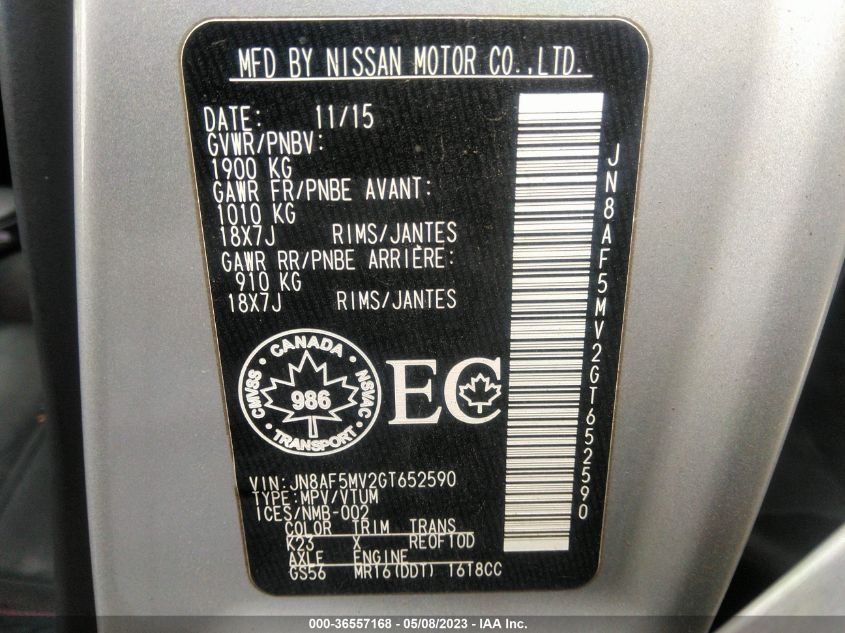 2016 NISSAN JUKE SL/SV/NISMO/S - JN8AF5MV2GT652590