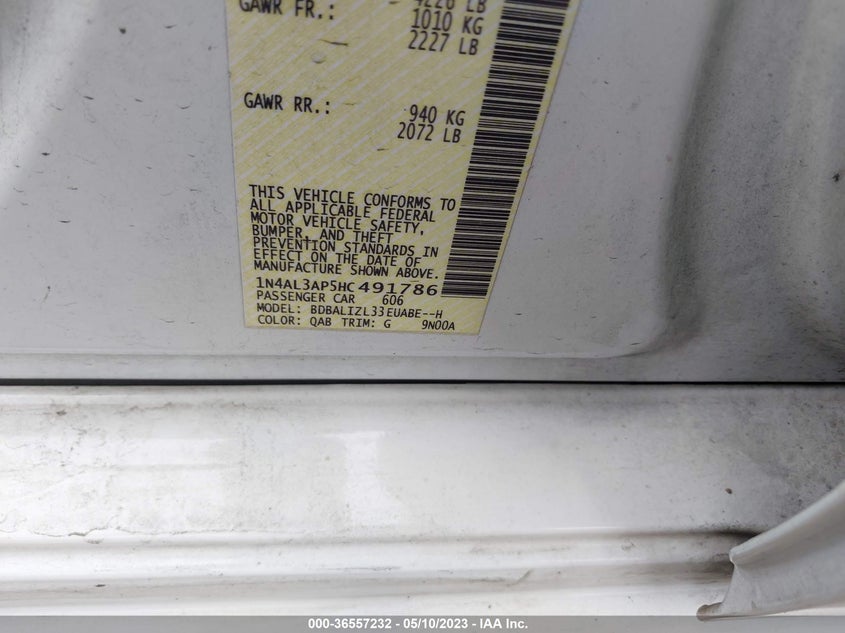 VIN 1N4AL3AP5HC491786 2017 NISSAN ALTIMA 2.5 SV