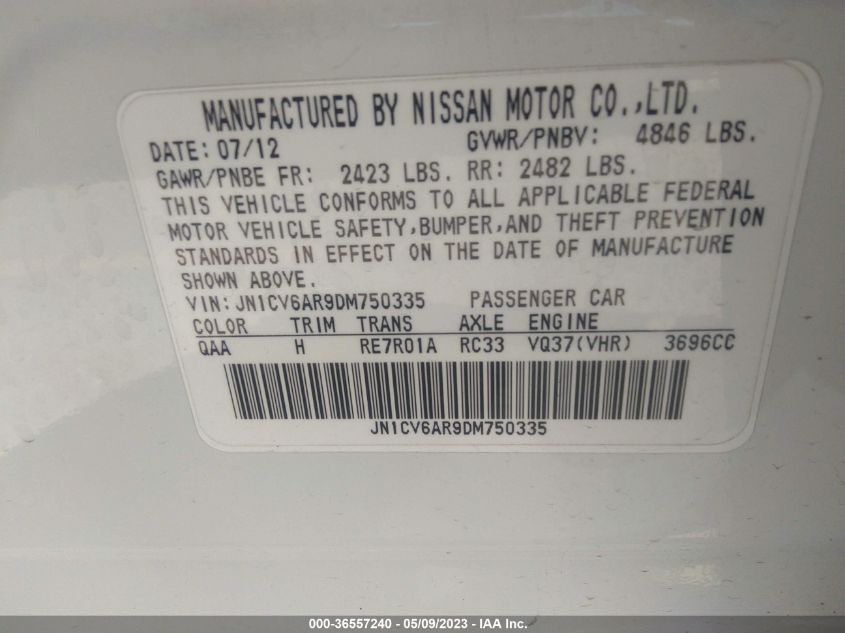 2013 INFINITI G37 SEDAN X - JN1CV6AR9DM750335