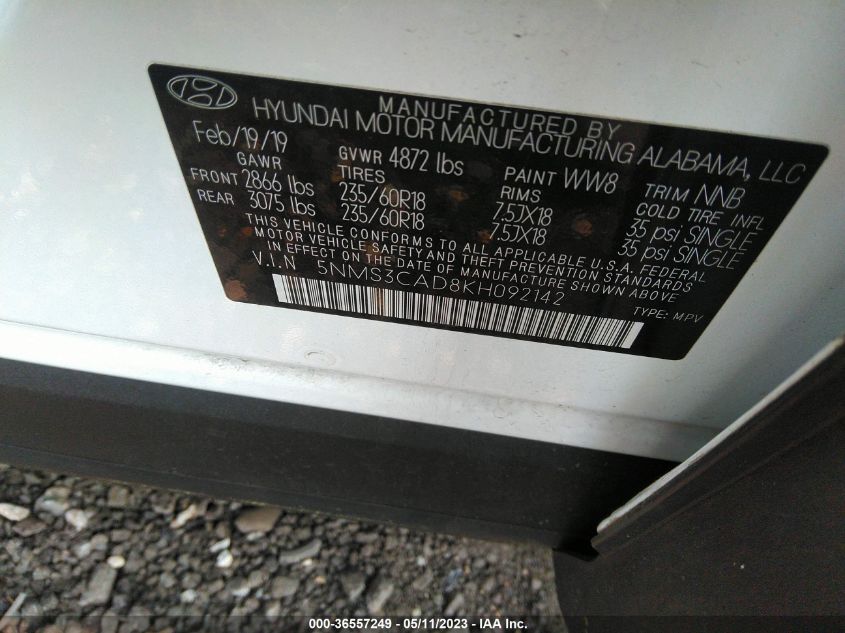 2019 HYUNDAI SANTA FE SEL PLUS - 5NMS3CAD8KH092142