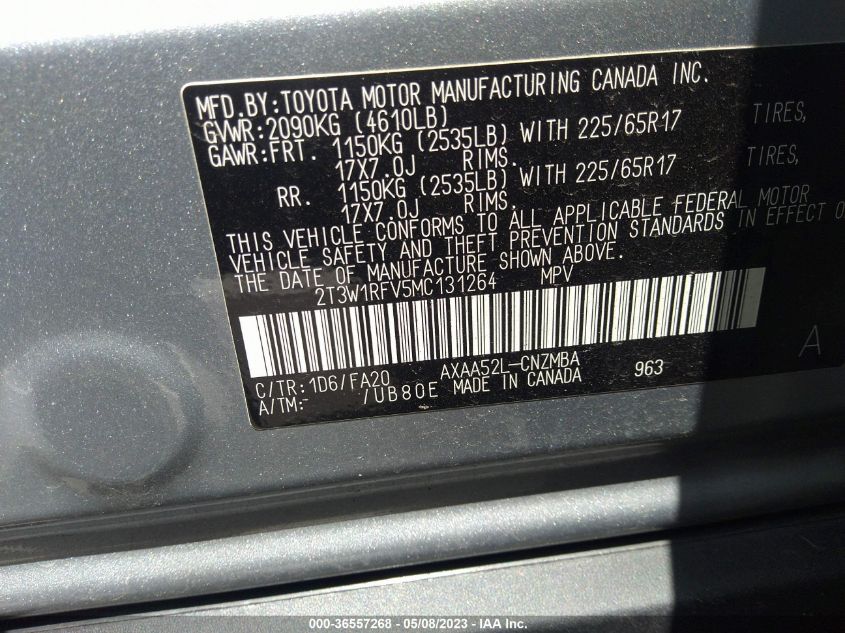 2021 TOYOTA RAV4 XLE - 2T3W1RFV5MC131264