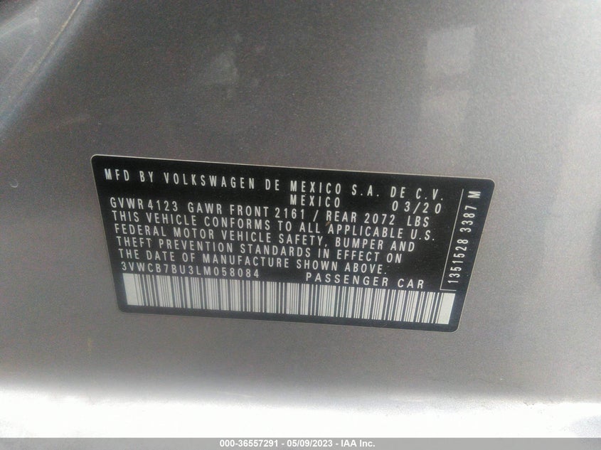 VIN 3VWCB7BU3LM058084 2020 VOLKSWAGEN JETTA S/SE/R-LINE