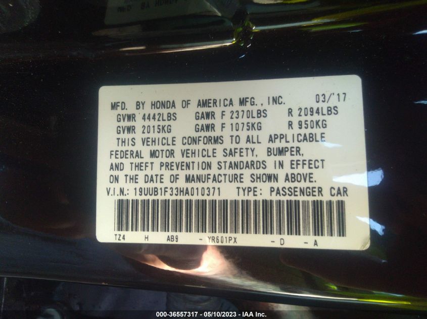 2017 ACURA TLX - 19UUB1F33HA010371