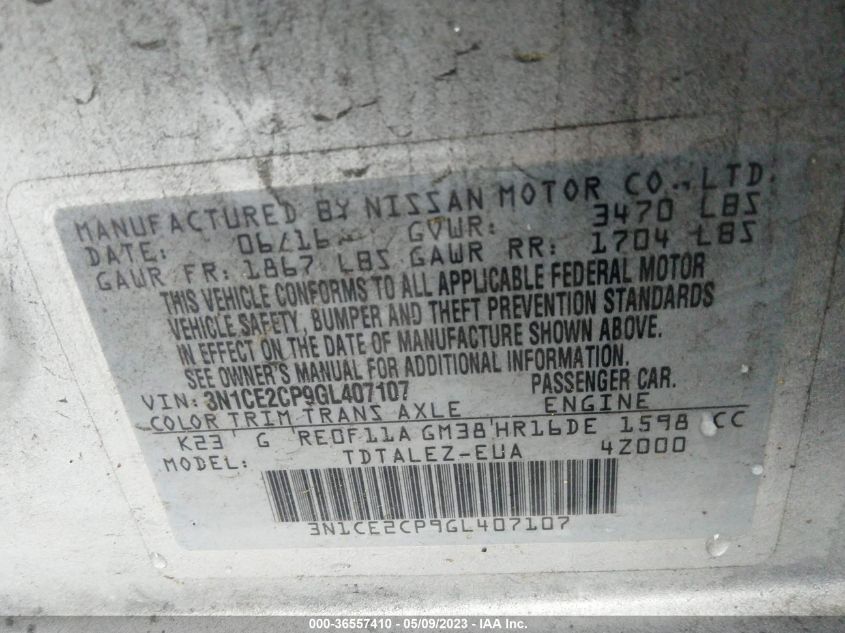 2016 NISSAN VERSA NOTE SL - 3N1CE2CP9GL407107