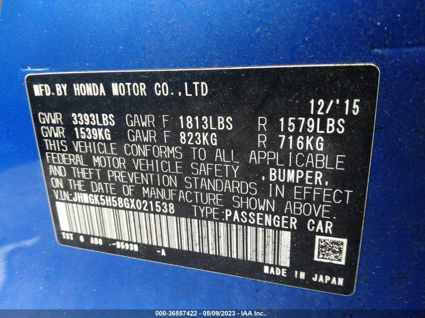 2016 HONDA FIT LX - JHMGK5H58GX021538