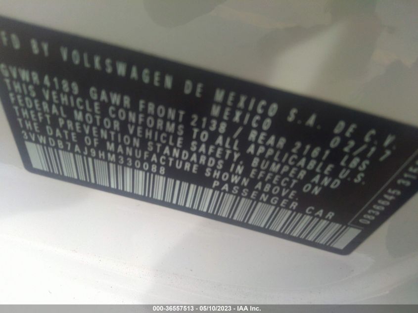 2017 VOLKSWAGEN JETTA 1.4T SE - 3VWDB7AJ9HM330088