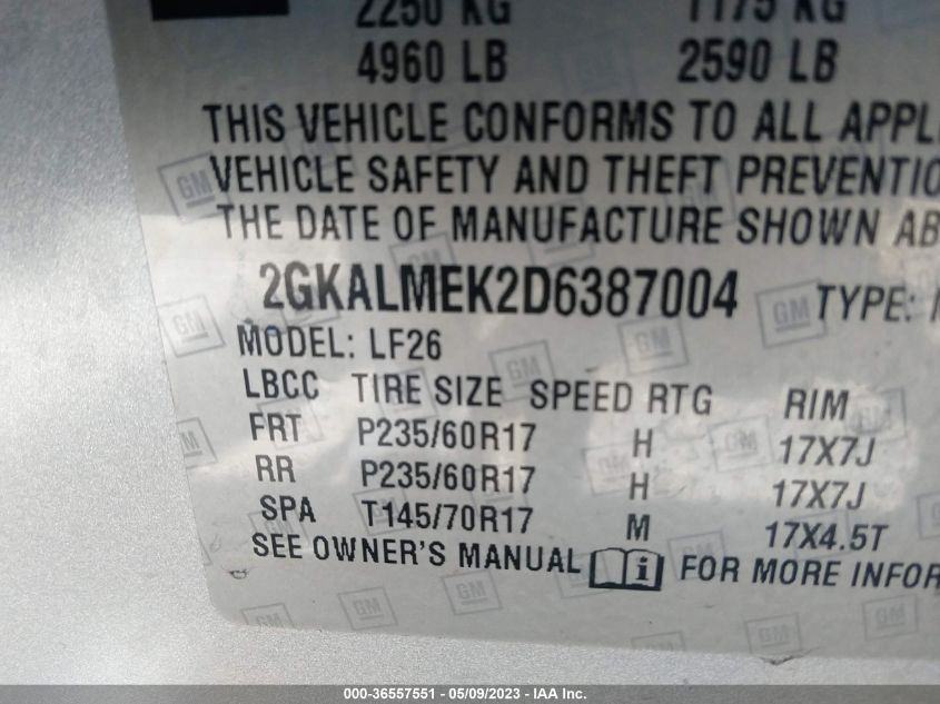 2013 GMC TERRAIN SLE - 2GKALMEK2D6387004