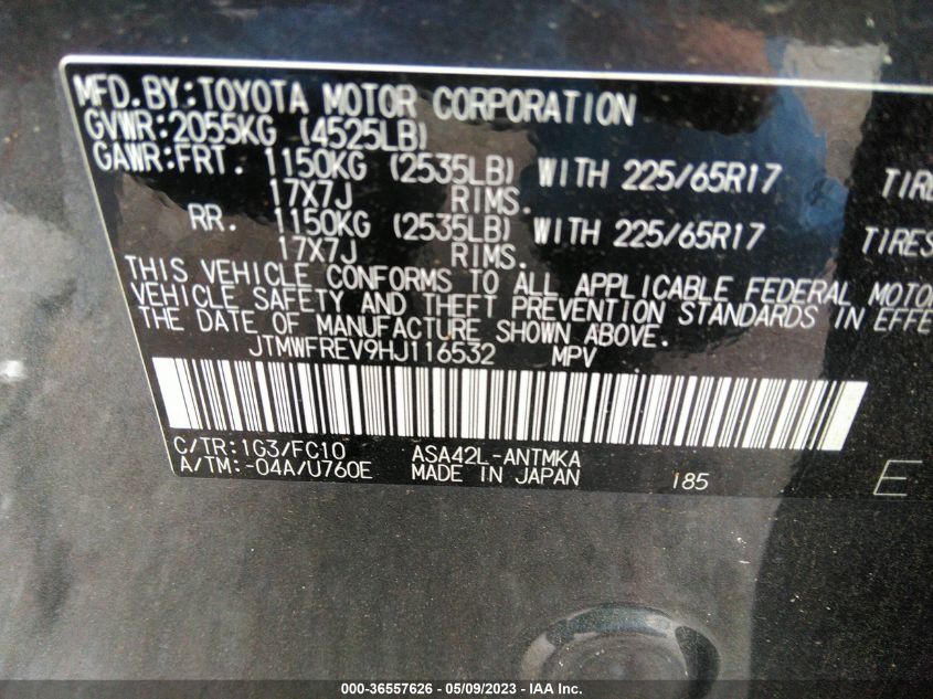 2017 TOYOTA RAV4 XLE - JTMWFREV9HJ116532