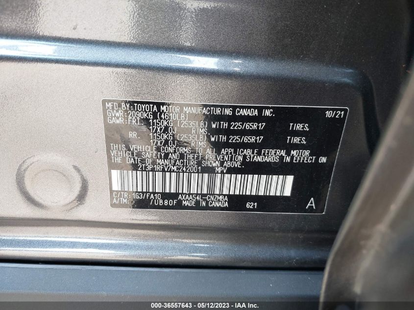 2021 TOYOTA RAV4 XLE - 2T3P1RFV7MC242001