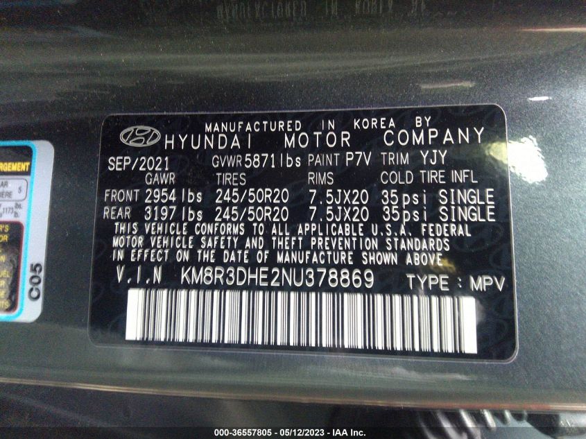 2022 HYUNDAI PALISADE SEL - KM8R3DHE2NU378869