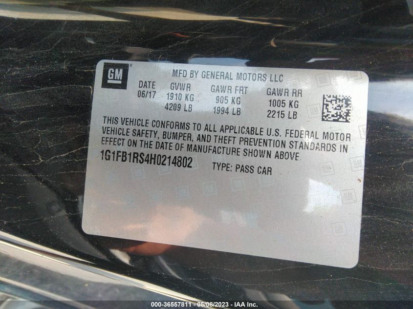 2017 CHEVROLET CAMARO 1LT - 1G1FB1RS4H0214802