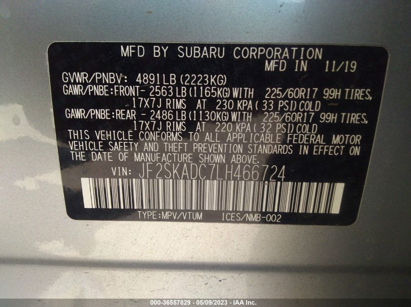 2020 SUBARU FORESTER - JF2SKADC7LH466724