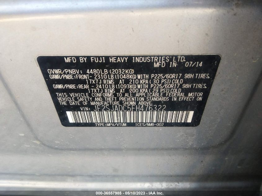 2015 SUBARU FORESTER 2.5I PREMIUM - JF2SJADC5FH476322