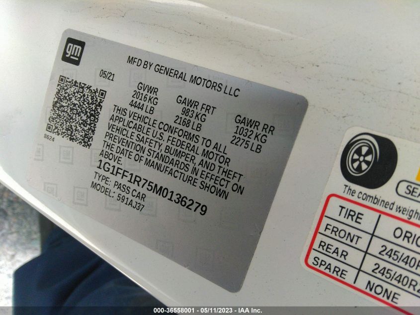 2021 CHEVROLET CAMARO LT1 - 1G1FF1R75M0136279