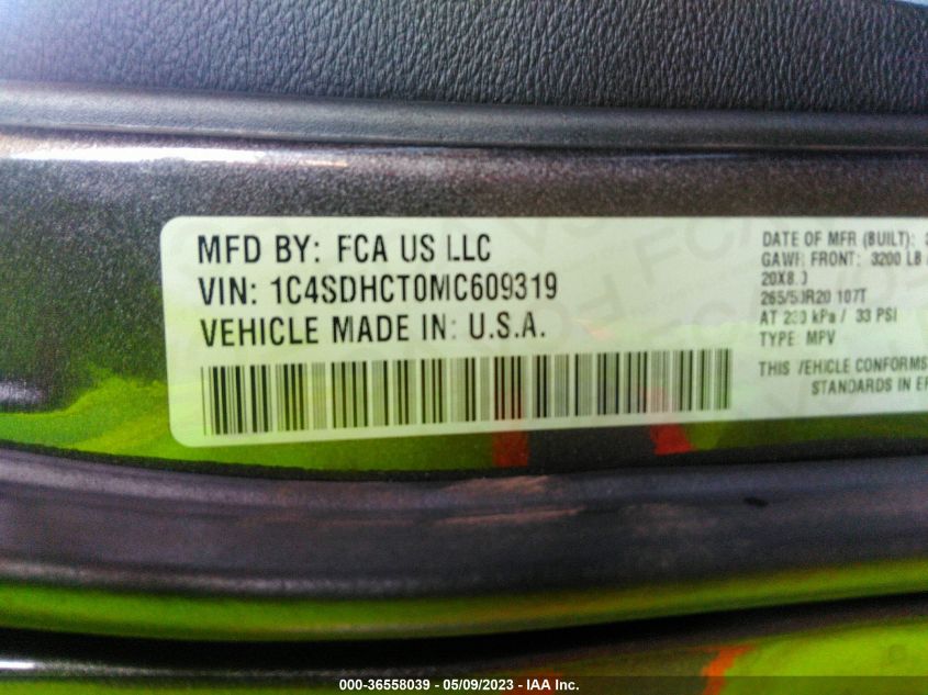 2021 DODGE DURANGO R/T - 1C4SDHCT0MC609319