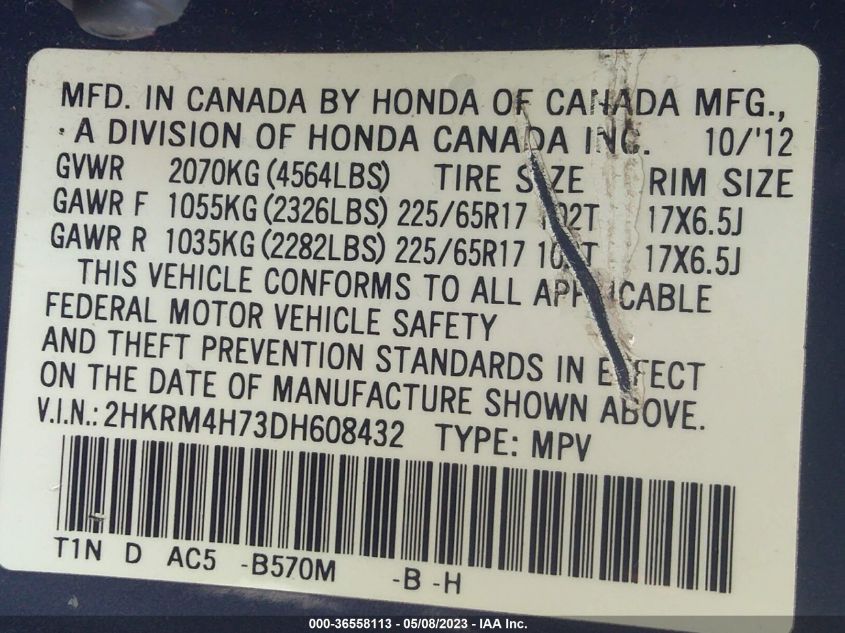 2013 HONDA CR-V EX-L - 2HKRM4H73DH608432