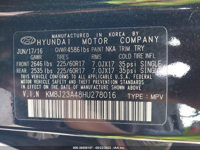 2017 HYUNDAI TUCSON SE - KM8J23A48HU278016