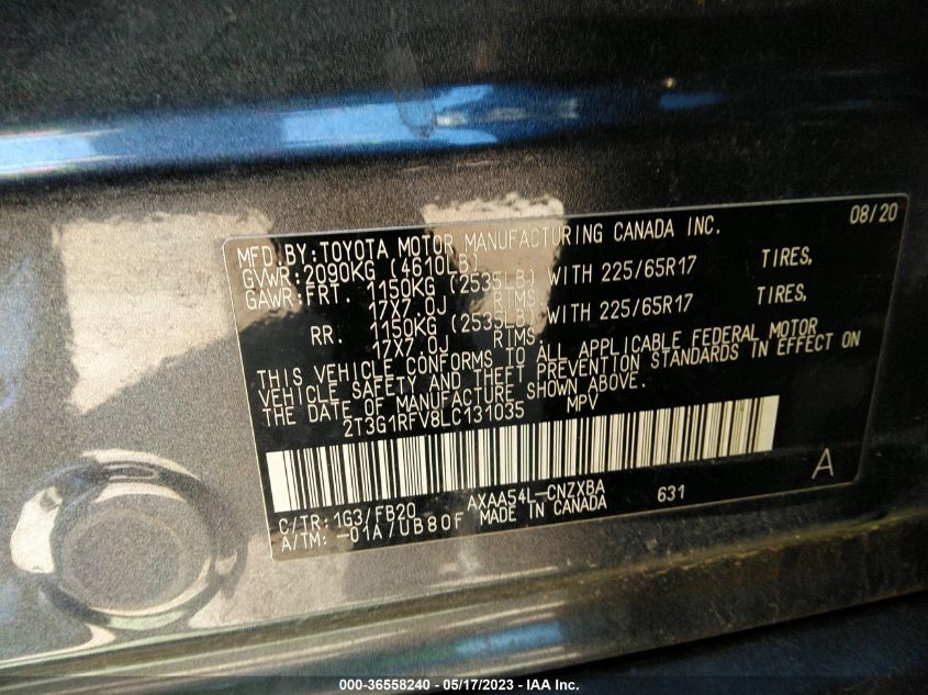 2020 TOYOTA RAV4 LE - 2T3G1RFV8LC131035