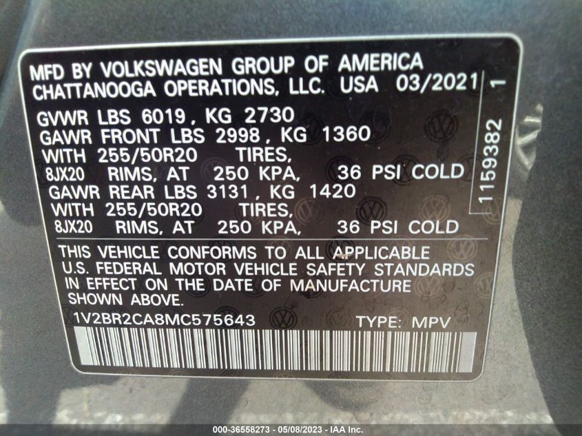 2021 VOLKSWAGEN ATLAS 3.6L V6 SEL - 1V2BR2CA8MC575643