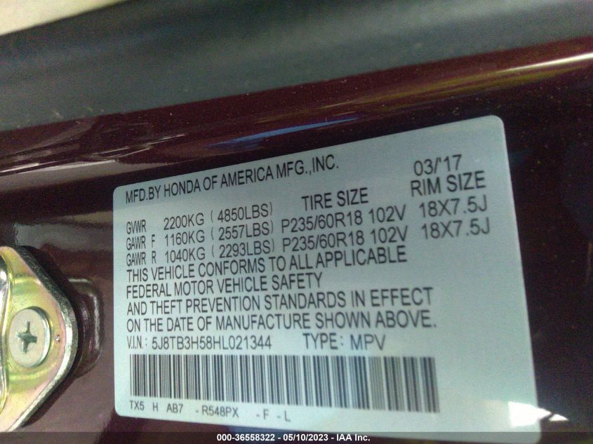 2017 ACURA RDX W - 5J8TB3H58HL021344