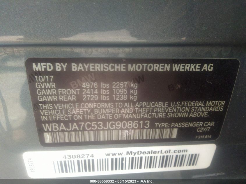 2018 BMW 5 SERIES 530I XDRIVE - WBAJA7C53JG908613