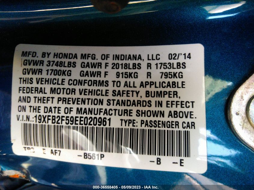 2014 HONDA CIVIC SEDAN LX - 19XFB2F59EE020961