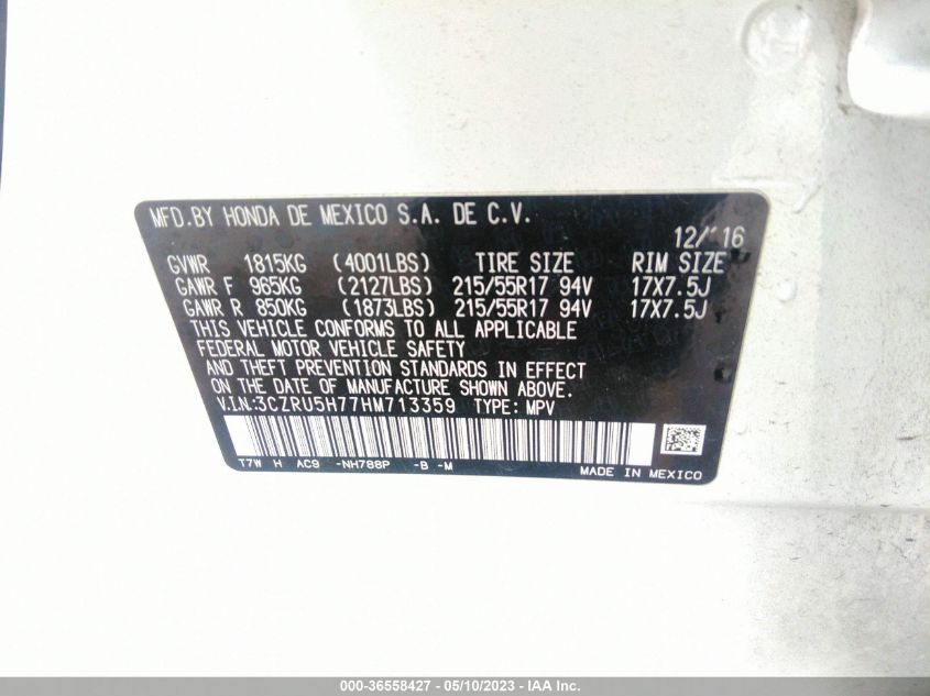 2017 HONDA HR-V EX-L NAVI - 3CZRU5H77HM713359