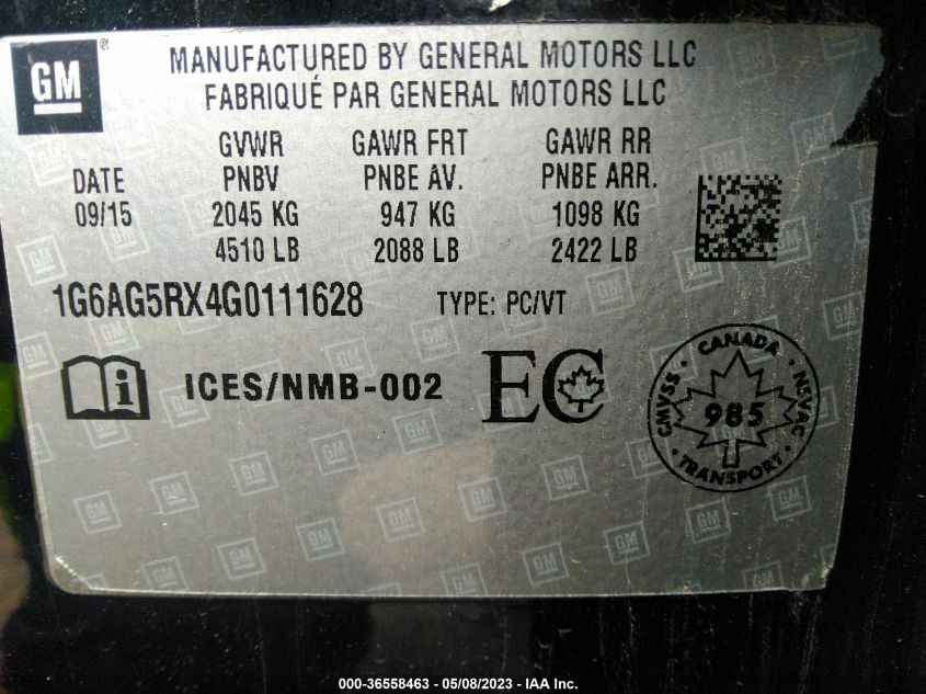 2016 CADILLAC ATS SEDAN STANDARD AWD - 1G6AG5RX4G0111628