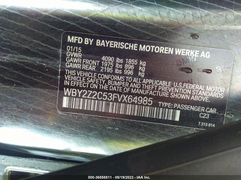2015 BMW I8 WBY2Z2C53FVX64985