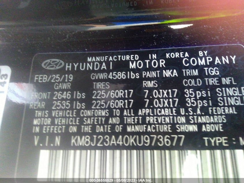 2019 HYUNDAI TUCSON SE - KM8J23A40KU973677